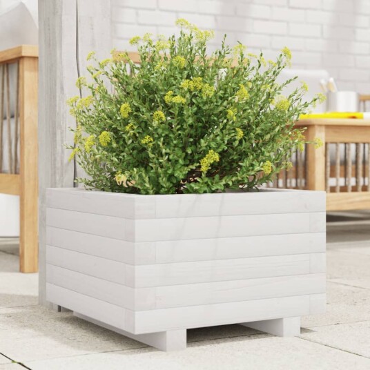 Plantekasse hvit 40x40x26,5 cm heltre furu