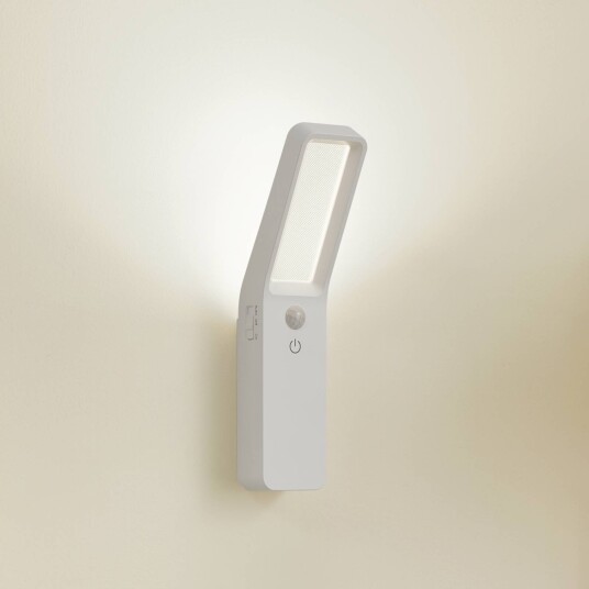 Lindby LED-vegglampe Taska hvit plast sensor