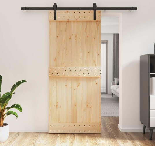 vidaXL Skyvedør Naturlig og svart 90 x 210 cm Massiv Furu Tre