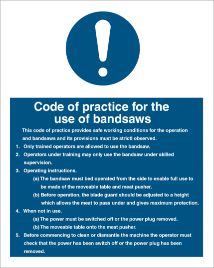 Code of practice for the use of bandsaws