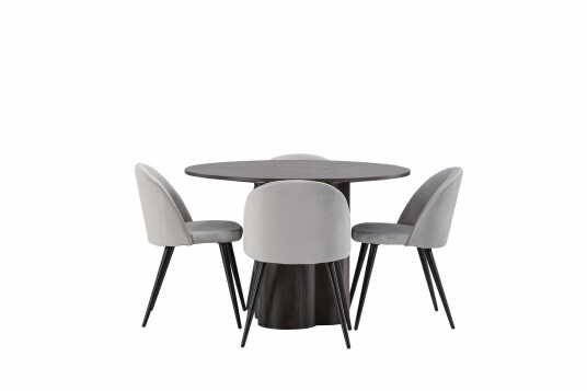 Venture Design Olivia & Velvet spisegruppe Grå/mokka 4 stoler & bord 110 cm