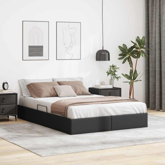 vidaXL Seng med Oppbevaring med lagring Svart 137 x 190 cm Kunstlær