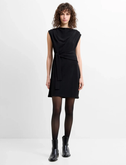 French Connection Zion Jersey Belted Shift Dress Black S