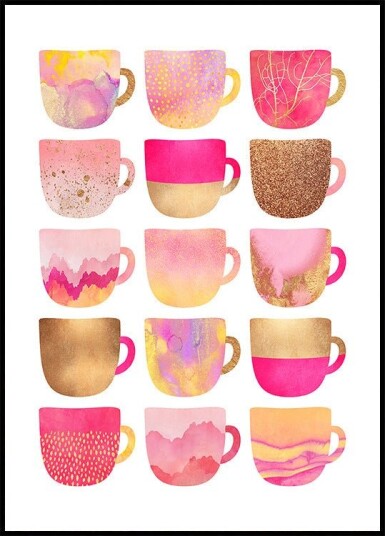 Pretty Pink Coffee Cups Poster Plakat / 100x150cm Pretty Pink Coffee Cups Poster Plakat / 100x150cm