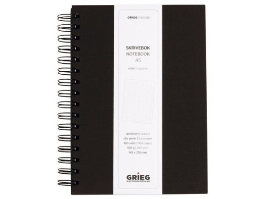 Spiralbok Grieg A5 100g 160s Ruter Sort
