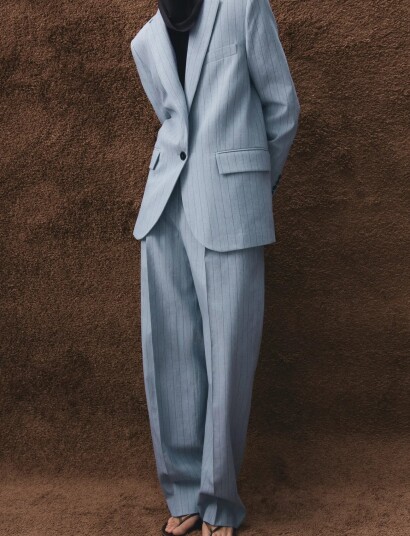 Mango Pinstripe Suit Trousers Blue 38