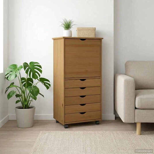 vidaXL Rullende skap Honning brun 53 x 39 x 103 cm Massiv furu