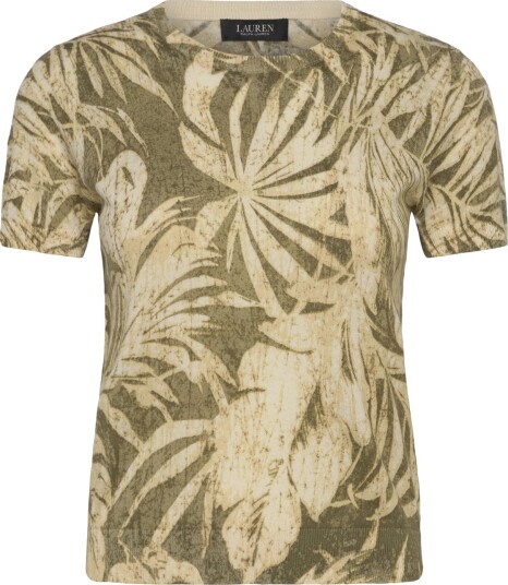 Lauren Ralph Lauren Palm Frond Print Short Sleeve Sweater   Green   M