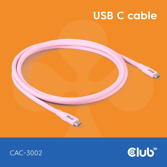 Club 3D Lifestyle USB-C Kabel  PD 240W,20Gbps  2m pink  St/St retail