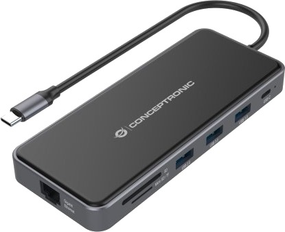 Conceptronic Donn15g Koblet Med Ledninger Ikke Trådløs Usb 3.2 Gen 1 3.1 Gen 1 Type-C 100 W 1000 Mbit/S Grå Microsd Transflash Sd