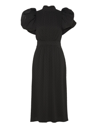 ROTATE Birger Christensen Puff Sleeve Midi Dress Black 34