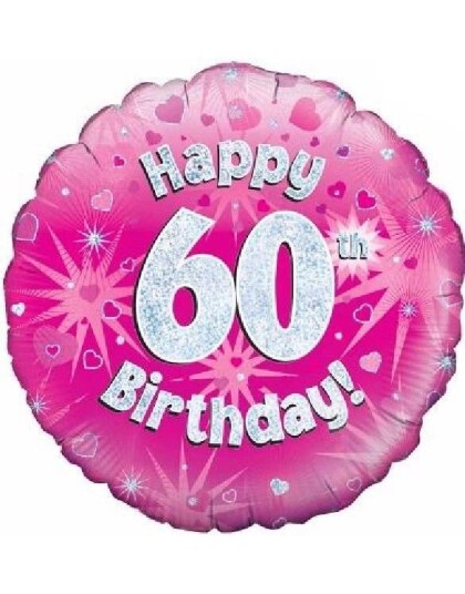 Happy 60th Birthday Rosa Holografisk Folieballong 45 cm