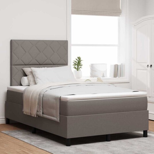 Bokspring Seng med Madrass & LED Taupe 120x200 cm Stoff