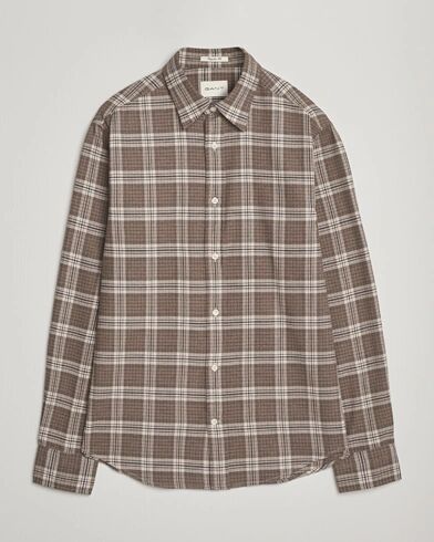 GANT Regular Fit Checked Flannel Shirt Dark Hazelnut Melange