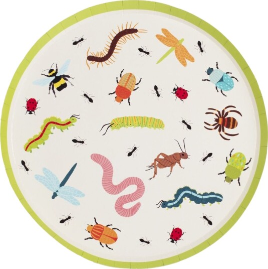 8 stk Papptallerkener med Insektmotiv 24 cm Bug Party