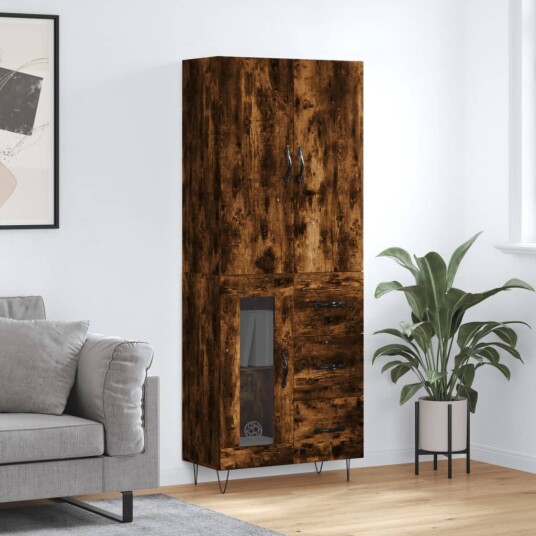 vidaXL Highboard røkt eik 69,5x34x180 cm konstruert tre 8720845475246