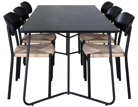 Venture Design Petra & Polly spisegruppe Svart/svart 6 stoler & bord 190 x 90 cm