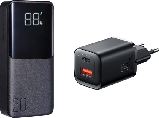 SiGN Super Charge LED Powerbank 20000mAh med vegglader 30W Svart
