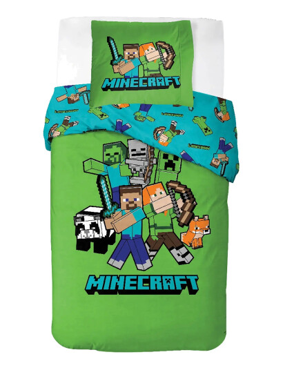 BrandMac Bed Linen Senior Minecraft Classic Crew   140X200 65X65 Cm   Green   140X200.65X65CM