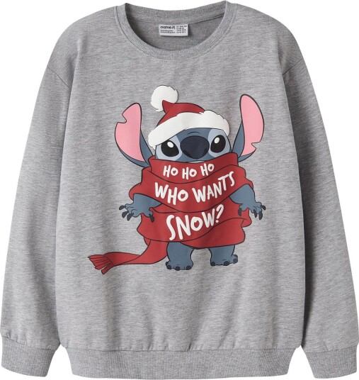 name it Nkfsyrena Stitch Nreg Sweat Bru Wdi - GREY MELANGE - 116