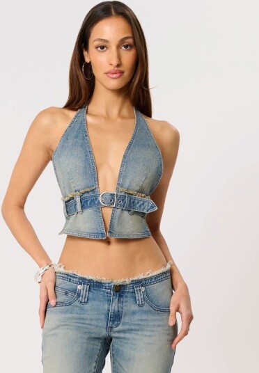 ABRAND Halter Belt Top Mikeymikey Blue M ABRAND Halter Belt Top Mikeymikey Blue M