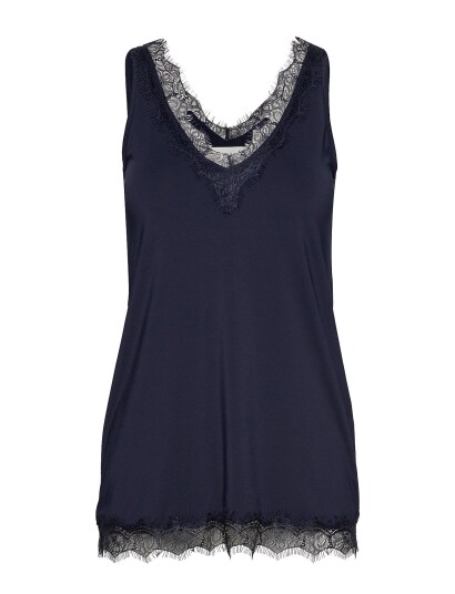 Rosemunde Rwbillie Sl Lace V Neck Top Navy 40