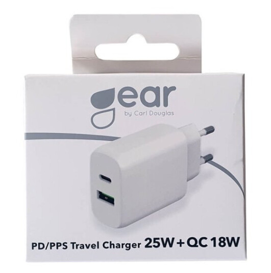 Gear Hurtiglader 220V med 1xUSB-C og 1xUSB-A 25W PD/PPS Hvit