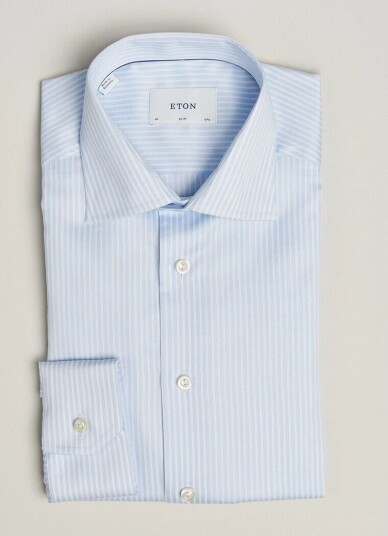 Eton Slim Fit Signature Twill Striped Shirt Light Blue