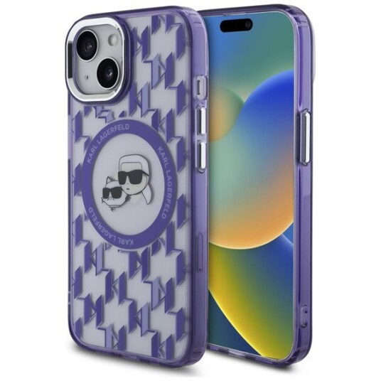 Karl Lagerfeld Iml Monogram Karl&Choupette Head MagSafe Mobildeksel til iPhone 15 Lilla