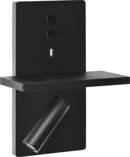 Elamp Vegglampe Med Hylle Og USB utgang Sort