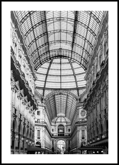 Galleria Vittorio Emanuele II Milan Black & White Plakat Plakat / 50x70cm Galleria Vittorio Emanuele II Milan Black & White Plakat Plakat / 50x70cm