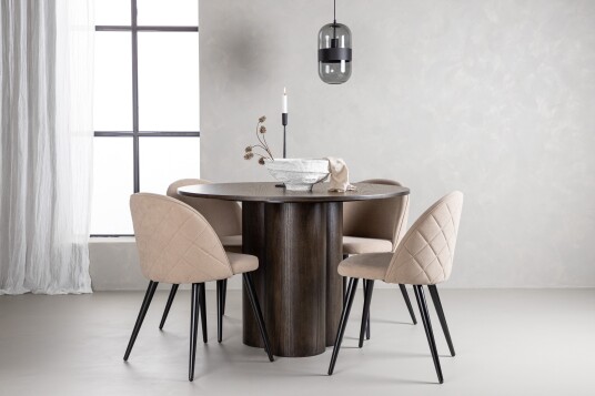 Venture Home Spisegruppe Oliwero 110 cm Rund med 4 Longreone Stoler Beige