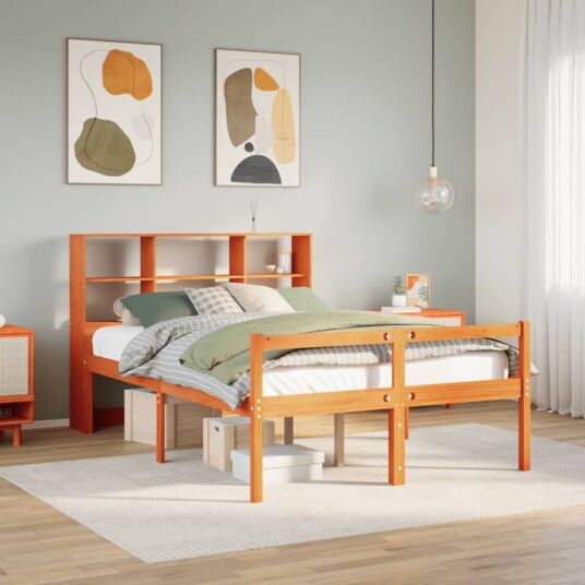  Seng med bokhylle uten madrass voksbrun 135x190 cm heltre 8721158608161
