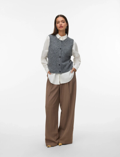 Vero Moda Vmnovah Sl O-Neck Button Vest Noos - Grey - S