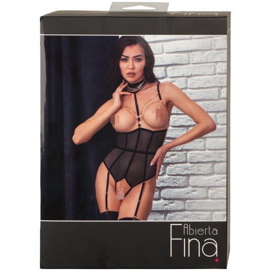 Abierta Fina Mesh Korsett med Kjede - Black - M