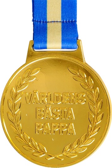 Hisab Joker Gullmedalje Verdens Beste Pappa med blågult bånd 81324