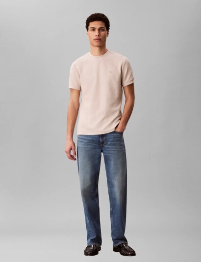 Calvin Klein Jeans Ss Slim Micro Waffle Crewnk Tee Beige XXL