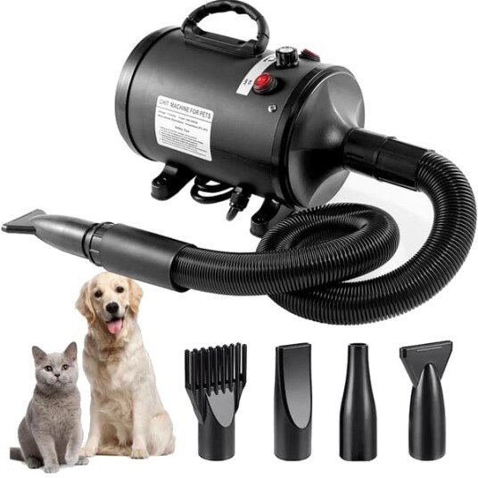 Hundetørker 2000 W 2.7 Hp Med 4 Dyser Og Uttrekkbar Slange Svart