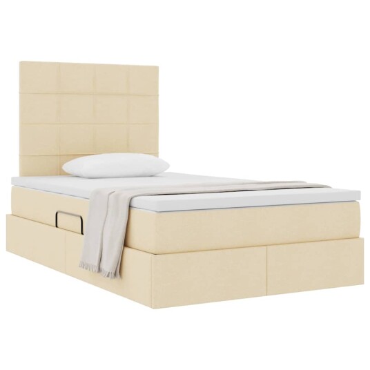 Seng med lagring og madrass Creme 120 x 200 cm Polyester