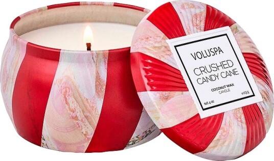 Voluspa Crushed Candy Cane Mini Tin Candle 25H
