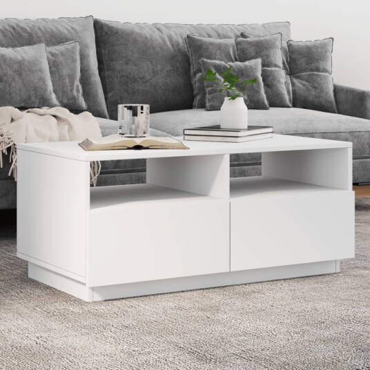  Salongbord med LED-lys hvit 90x49x40 cm 839833