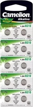 Camelion AG10/LR54 10-pakning Alkalisk Knappcellebatterier Sølv Camelion AG10/LR54 10-pakning Alkalisk Knappcellebatterier Sølv