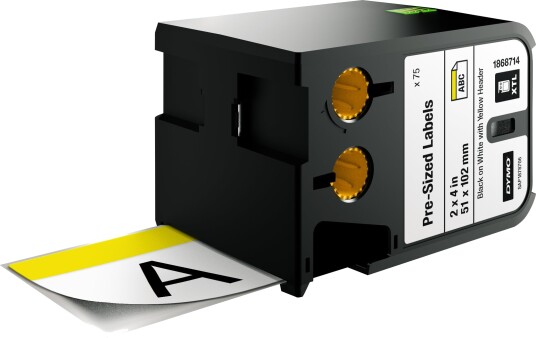 Dymo Xtl Pre-Sized Safety Vinyl Svart På Gult Og Hvitt 51 X 102 Mm 70 EtikettEr 1 RullEr X 70 Merkelapper DYM1868714