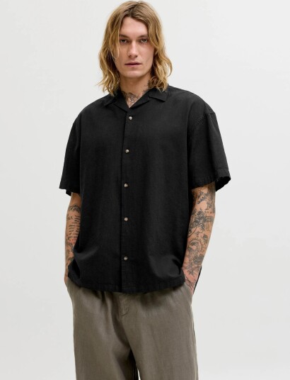 Jack & Jones Jjesummer Linen Blend Resort Shirt Ss Sn   Black   XL