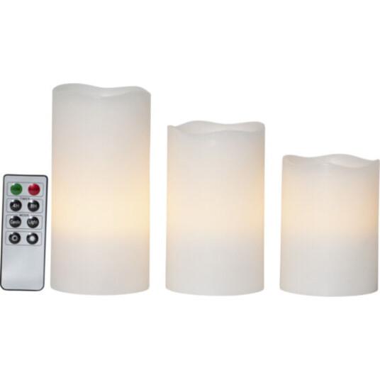 MS Belysning Kubbelys 3-pk 10/12,5/15 cm hvit m/fjernkontroll - 86080