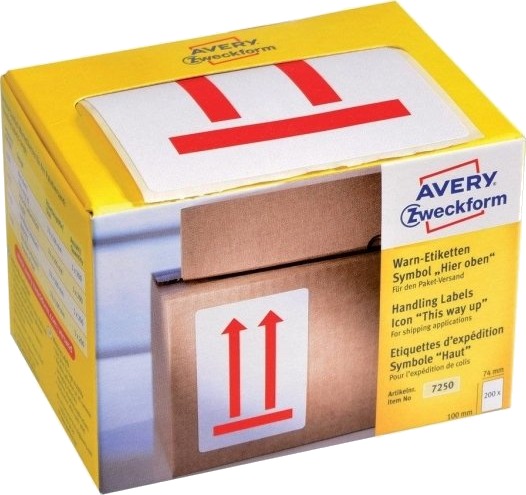 Etiketter Avery 100X74 Mm Hvite Med Fortrykt Symbol "Denne Retningen Opp" Permanent 200 Stk.