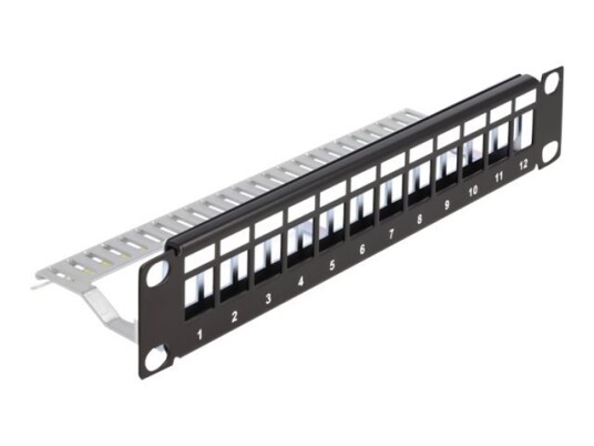 Delock - Pluggbord (Blankt) - With Strain Relief - Rackmonterbar - Svart - 1U - 10" - 12 Porter