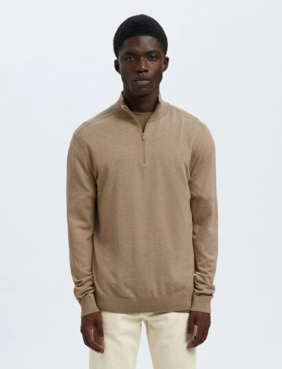 Selected Slhberg Half Zip Cardigan Noos - Beige - S