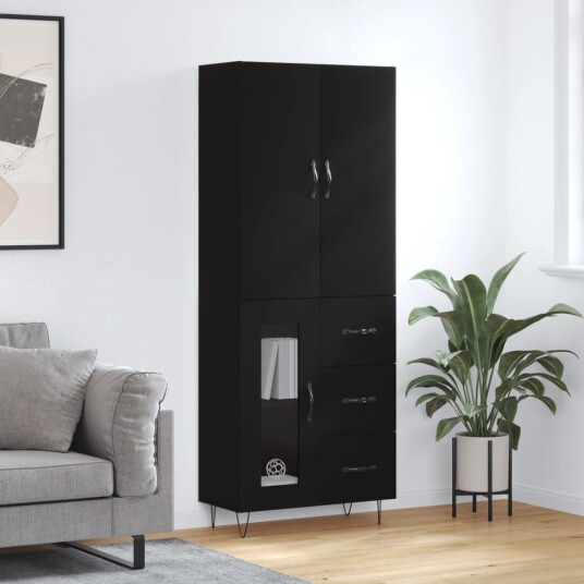 vidaXL Highboard svart 69,5x34x180 cm konstruert tre 8720845475208