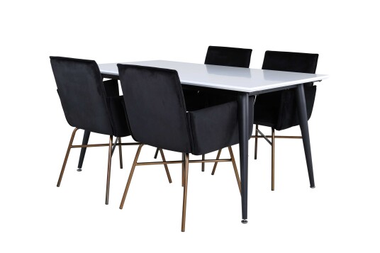 Venture Design Jimmy & Petra spisegruppe Svart/hvit 4 stoler & bord 150 x 90 cm